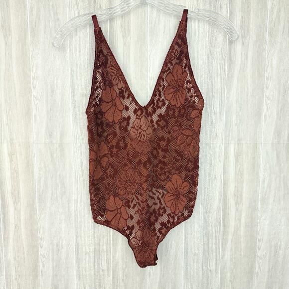 Free People Intimately Lace Bodysuit Womens XS Live It Up Terracota Red V-Neck - Picture 4 of 15